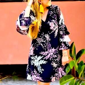 Vince Camuto Chiffon Float Dress w/ Tiered Sleeves